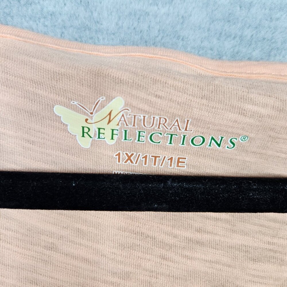 Natural Reflections Women’s Peach Pink Embroidered V-neck Tee Size XL - Picture 6 of 6